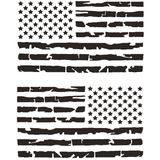 2pc Tattered Subdued USA American Flag Decal (Matte Black 4"x7")