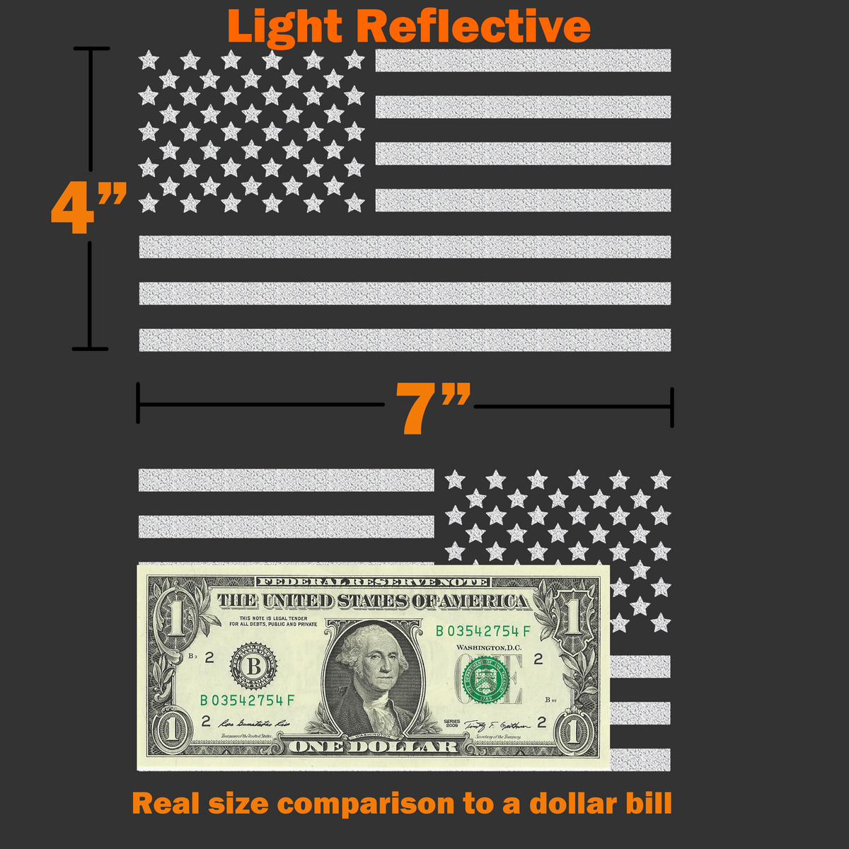 American Flag Vinyl Decals, Reflective Silver, 2-Pack