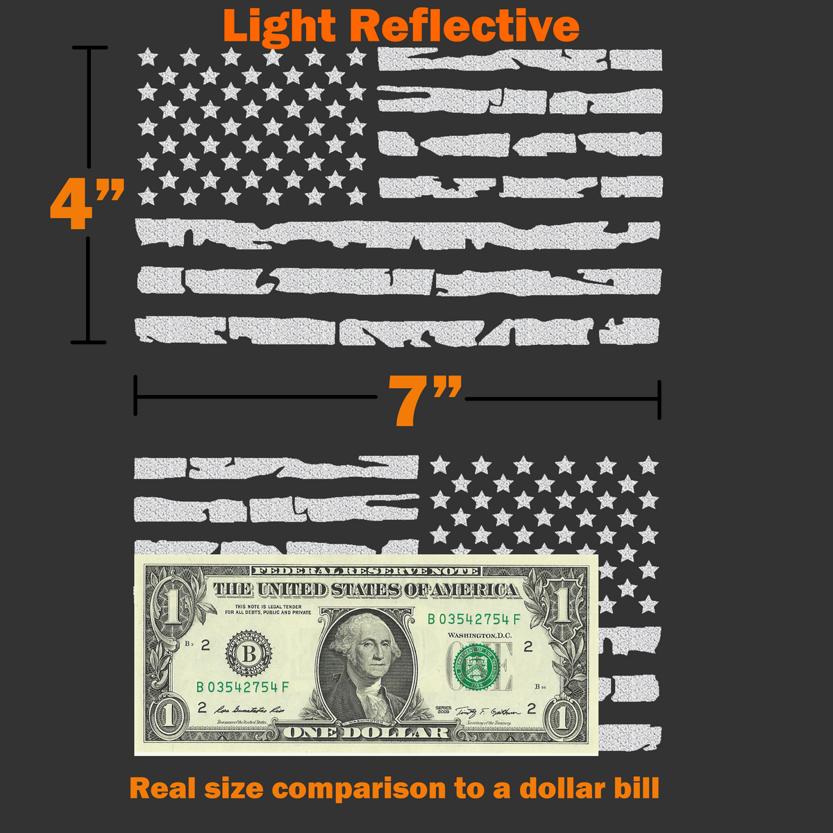 Tattered American Flag Vinyl Decals, Reflective Silver, 2-Pack