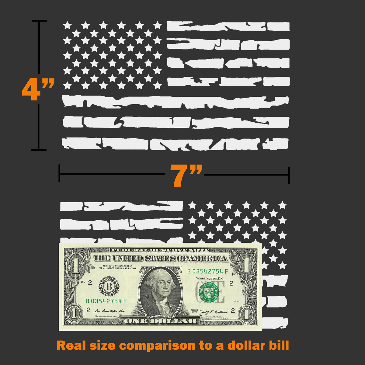 Tattered American Flag Vinyl Decals, White, 2-Pack