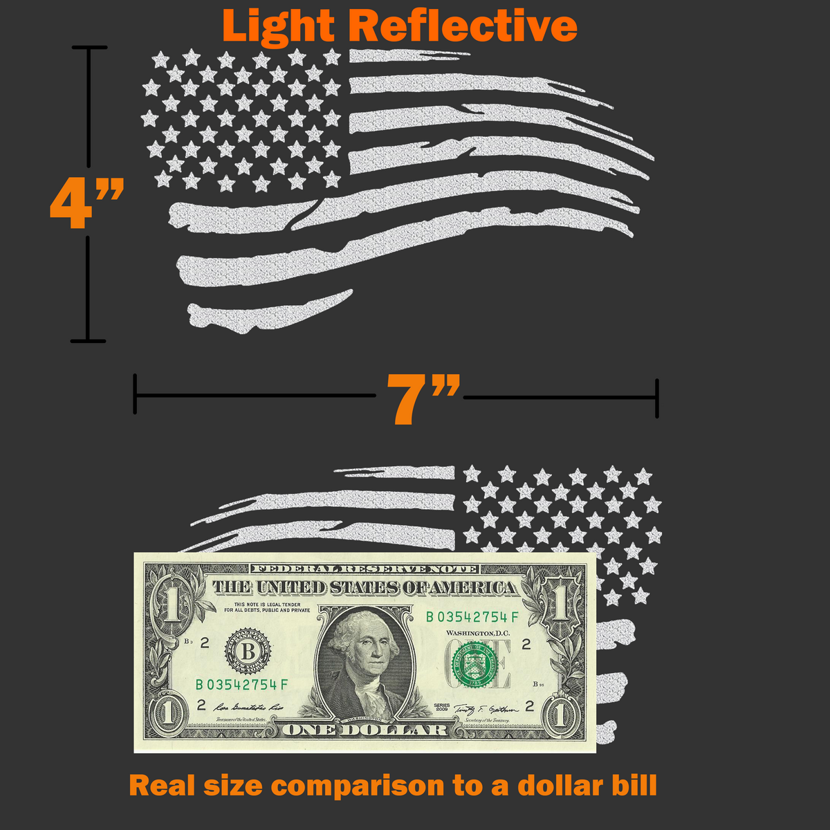 Waving Tattered American Flag Vinyl Decals, Reflective Silver, 2-Pack