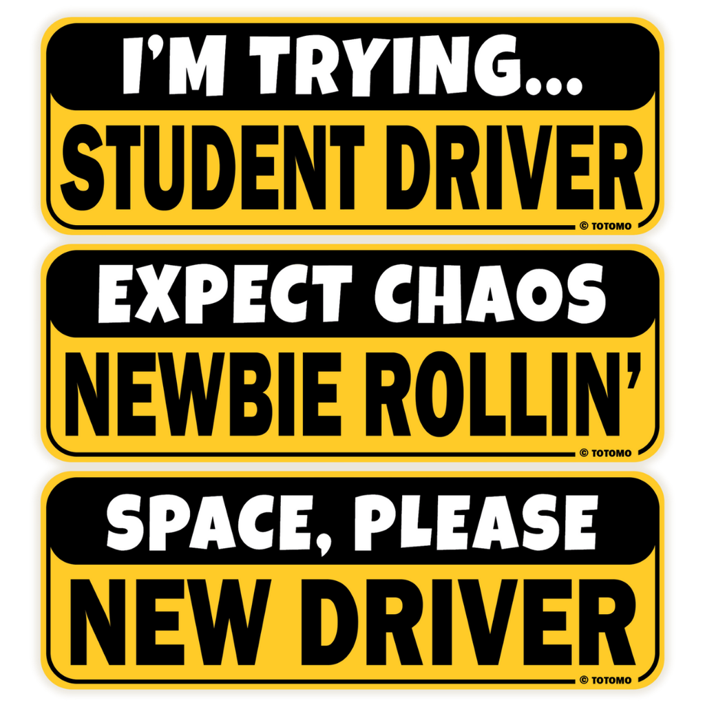 Funny Student Driver Car Stickers, Yellow, 3-Pack