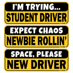 Funny Student Driver Car Stickers, Yellow, 3-Pack