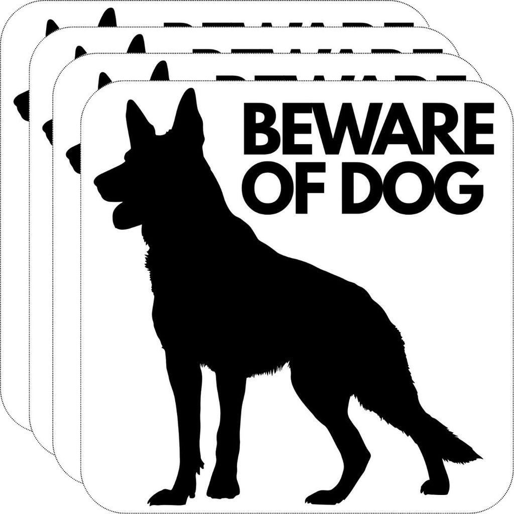 TOTOMO Beware of Dog Vinyl Warning Stickers, Front and Back Adhesive, 5" x 5", 4-Pack