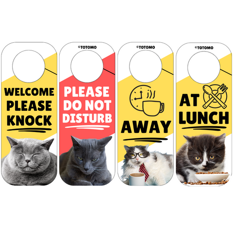 Do Not Disturb Door Knob Hanger Sign, Cute Cat Pet Design, Away / at Lunch / Please Knock, 3.5" x 9"