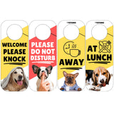 Do Not Disturb Door Knob Hanger Sign, Cute Dog Pet Design, Away / at Lunch / Please Knock, 3.5" x 9"