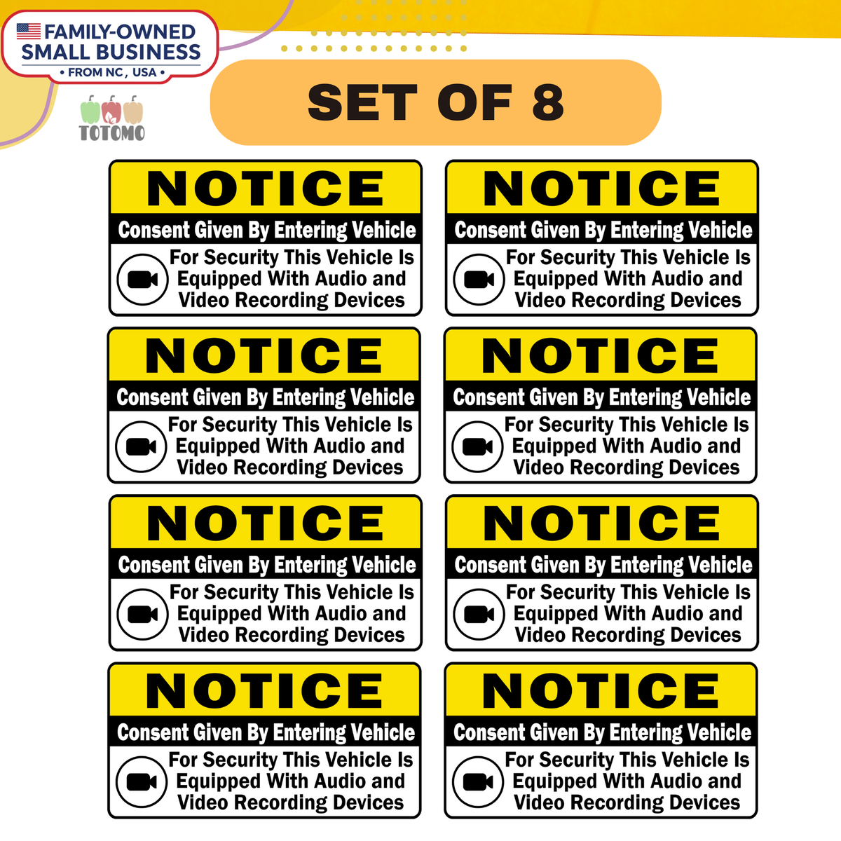Audio and Video Recording Notice Stickers, 8-Pack