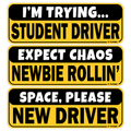 Funny Student Driver Car Magnets, Yellow, 3-Pack