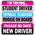 Funny Student Driver Car Stickers, Pastel, 3-Pack
