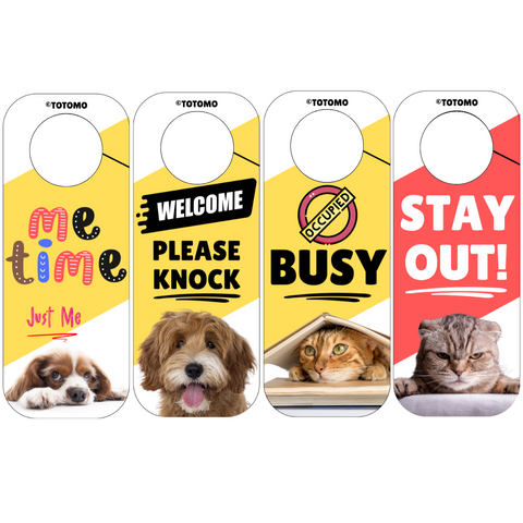 Do Not Disturb Door Knob Hanger Sign, Busy, Me Time, Please Knock, Stay Out, Cute Dog & Cat Pet