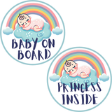 Baby on Board Sticker Set , 2-Pack Pastel Rainbow Car Decals “Baby on Board” + “Princess Inside”
