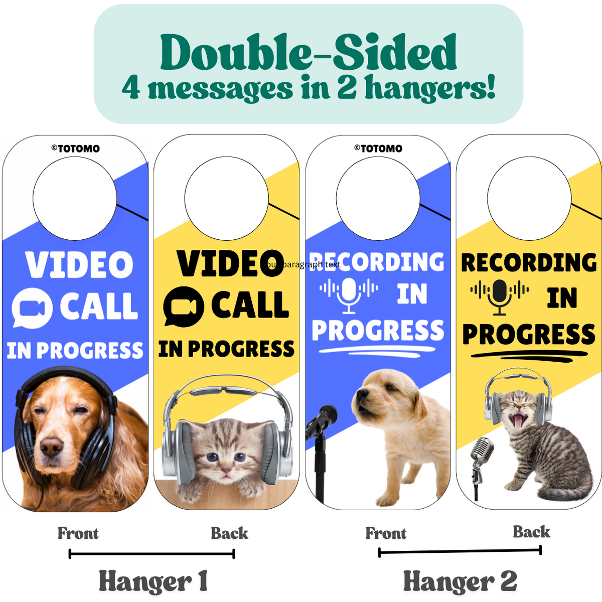 Do Not Disturb Door Hangers, Dog and Cat Studio Design, 2-Pack