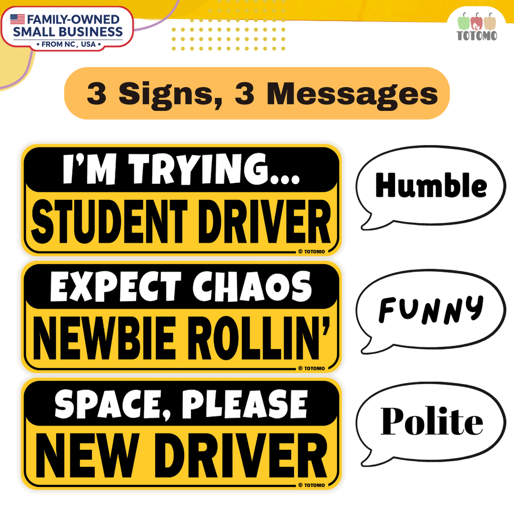 Funny Student Driver Car Magnets, Yellow, 3-Pack