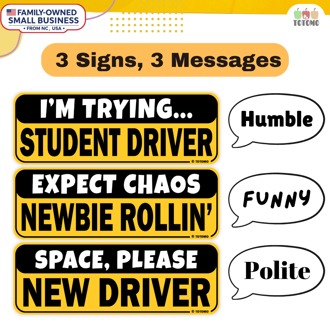 Funny Student Driver Car Magnets, Yellow, 3-Pack