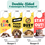 Do Not Disturb Door Knob Hanger Sign, Busy, Me Time, Please Knock, Stay Out, Cute Dog & Cat Pet