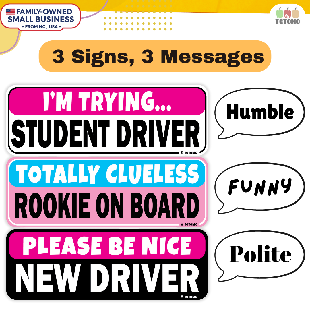 Funny Student Driver Car Stickers, Pastel, 3-Pack