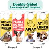 Do Not Disturb Door Knob Hanger Sign, Cute Dog Pet Design, Away / at Lunch / Please Knock, 3.5" x 9"