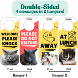 Do Not Disturb Door Knob Hanger Sign, Cute Cat Pet Design, Away / at Lunch / Please Knock, 3.5" x 9"