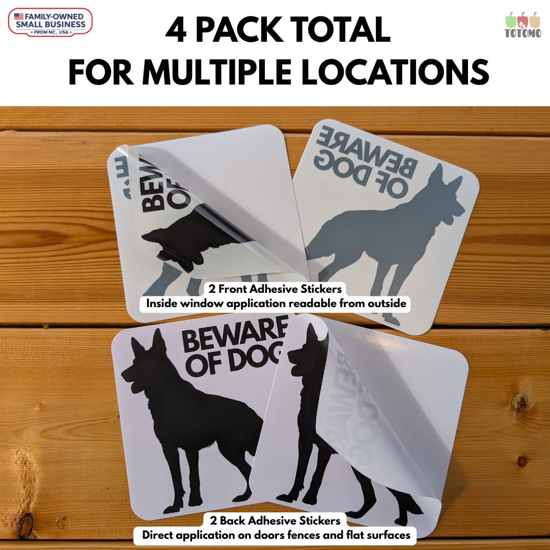 Beware of Dog Stickers, Front and Back Adhesive, 4-Pack