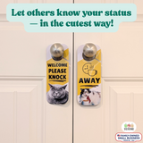 Do Not Disturb Door Knob Hanger Sign, Cute Cat Pet Design, Away / at Lunch / Please Knock, 3.5" x 9"