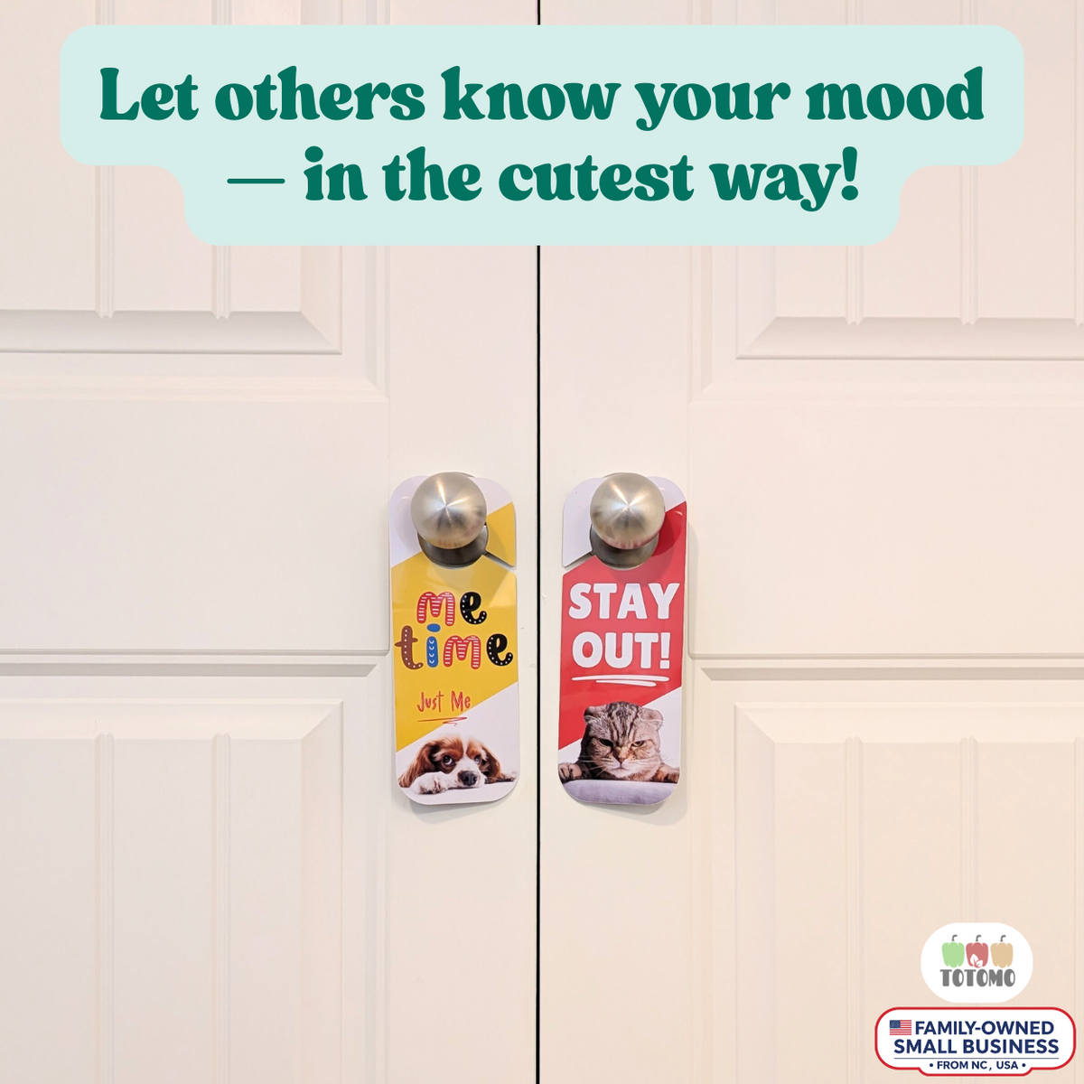 Do Not Disturb Door Hangers, Dog and Cat Mood Design, 2-Pack