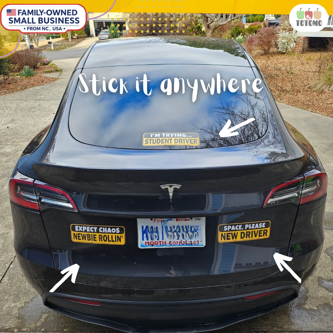 Funny Student Driver Car Stickers, Yellow, 3-Pack