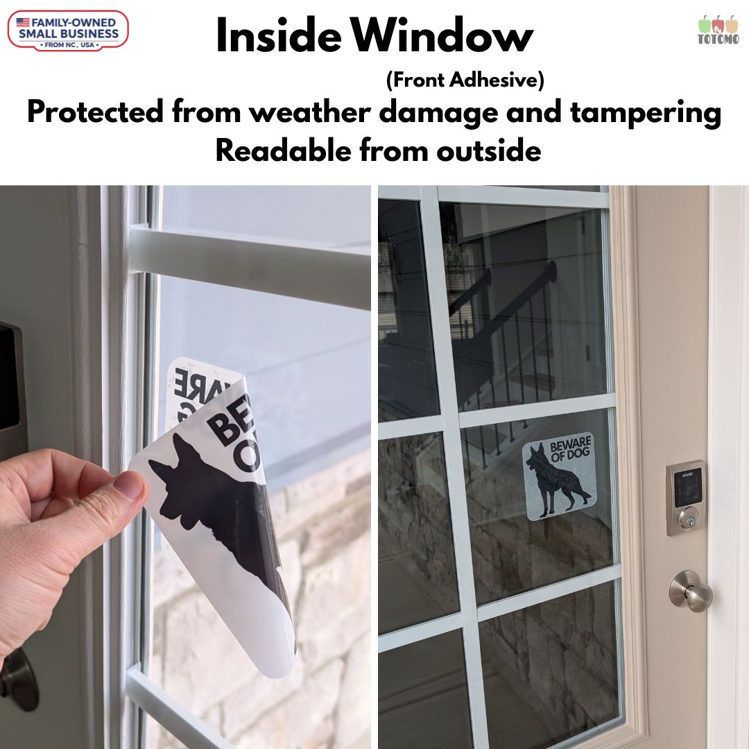 Beware of Dog Stickers, Front and Back Adhesive, 4-Pack
