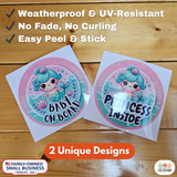Baby on Board Sticker Set, 2-Pack Mermaid Car Decals “Baby on Board” + “Princess Inside” Cute Ocean-Themed Safety Stickers