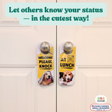 Do Not Disturb Door Knob Hanger Sign, Cute Dog Pet Design, Away / at Lunch / Please Knock, 3.5" x 9"