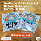 Baby on Board Sticker Set , 2-Pack Pastel Rainbow Car Decals “Baby on Board” + “Princess Inside”