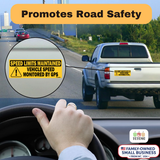 Vehicle Speed is monitored by GPS Speed limits are maintained Sign - Black