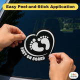 Footprint in Heart Baby on Board Sticker - Funny Cute Safety Caution Decal Sign for Cars Windows and Bumpers