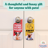 Do Not Disturb Door Knob Hanger Sign, Cute Dog Pet Design, Away / at Lunch / Please Knock, 3.5" x 9"