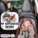 Superhero Baby on Board Sticker Set, 2-Pack Car Safety Decals “Baby on Board” + “My Superhero Inside”