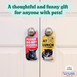 Do Not Disturb Door Knob Hanger Sign, Cute Cat Pet Design, Away / at Lunch / Please Knock, 3.5" x 9"