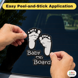 Footprint Baby on Board Sticker - Funny Cute Safety Caution Decal Sign for Cars Windows and Bumpers