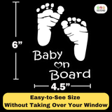 Footprint Baby on Board Sticker - Funny Cute Safety Caution Decal Sign for Cars Windows and Bumpers