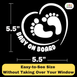 Footprint in Heart Baby on Board Sticker - Funny Cute Safety Caution Decal Sign for Cars Windows and Bumpers