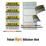 (Set of 8) Notice Audio and Video Recording Consent Stickers - 3" x 1.5" Self Adhesive Signs (4pc Front Adhesive & 4pc Back Adhesive Stickers)