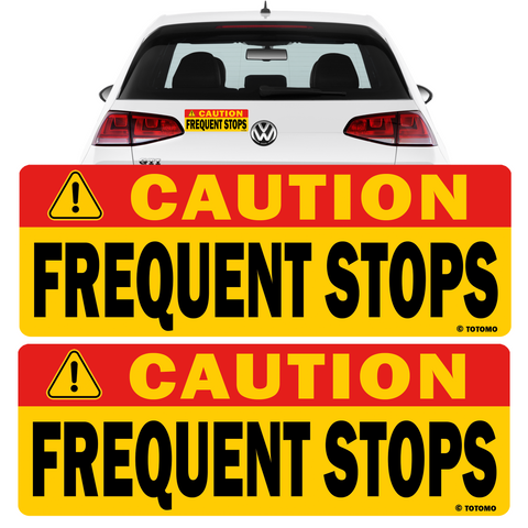 2pc Red Caution Frequent Stops Magnet & Sticker 10"X3.5" Highly Reflective Car Safety Caution Sign