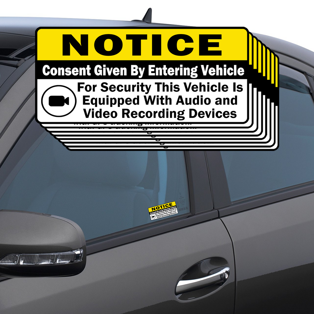 (Set of 8) Notice Audio and Video Recording Consent Stickers - 3" x 1.5" Self Adhesive Signs (4pc Front Adhesive & 4pc Back Adhesive Stickers)