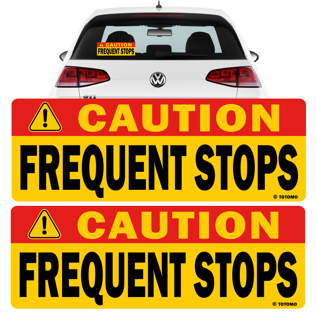 2pc Red Caution Frequent Stops Magnet & Sticker 10"X3.5" Highly Reflective Car Safety Caution Sign