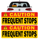 2pc Red Caution Frequent Stops Magnet & Sticker 10"X3.5" Highly Reflective Car Safety Caution Sign