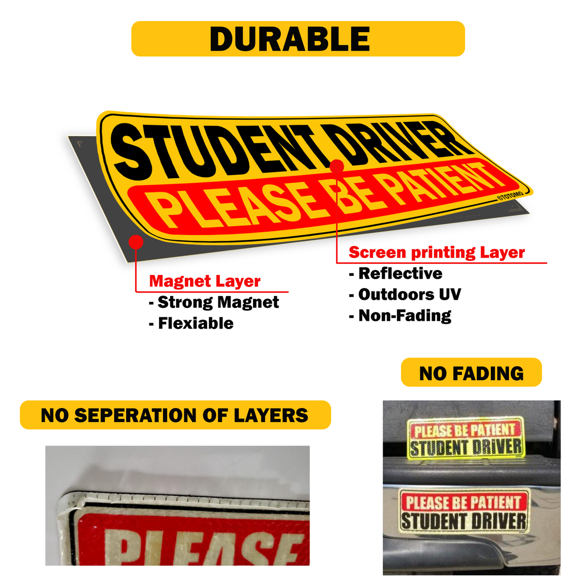Reflective Student Driver Magnets, 10 x 3.5 Inches, 2-Pack