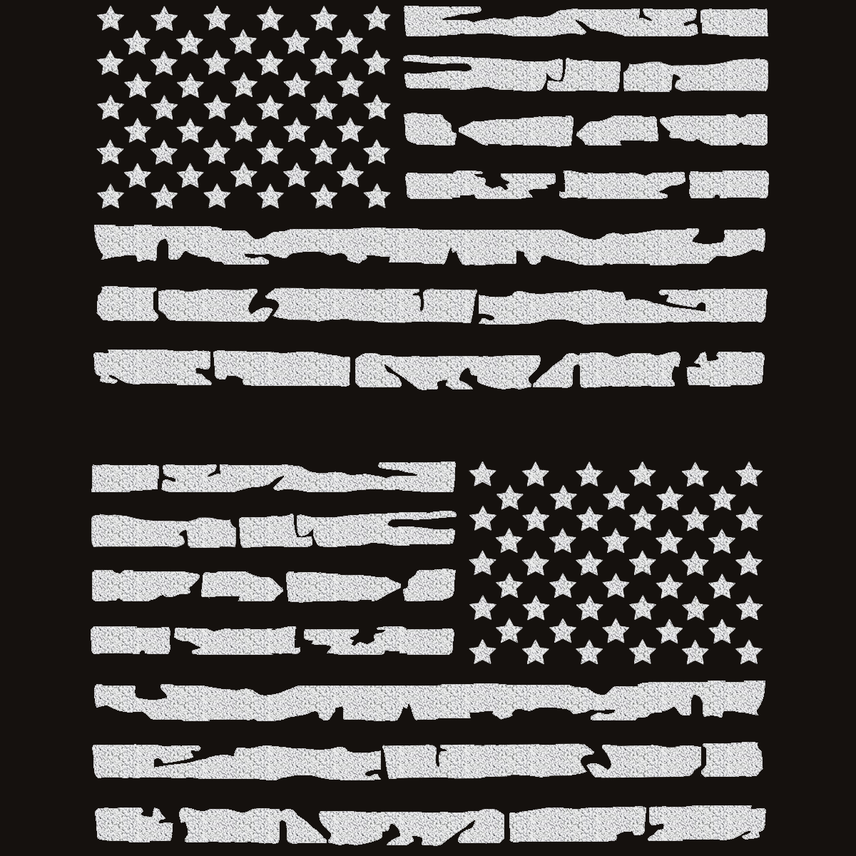 Tattered American Flag Vinyl Decals, Reflective Silver, 2-Pack