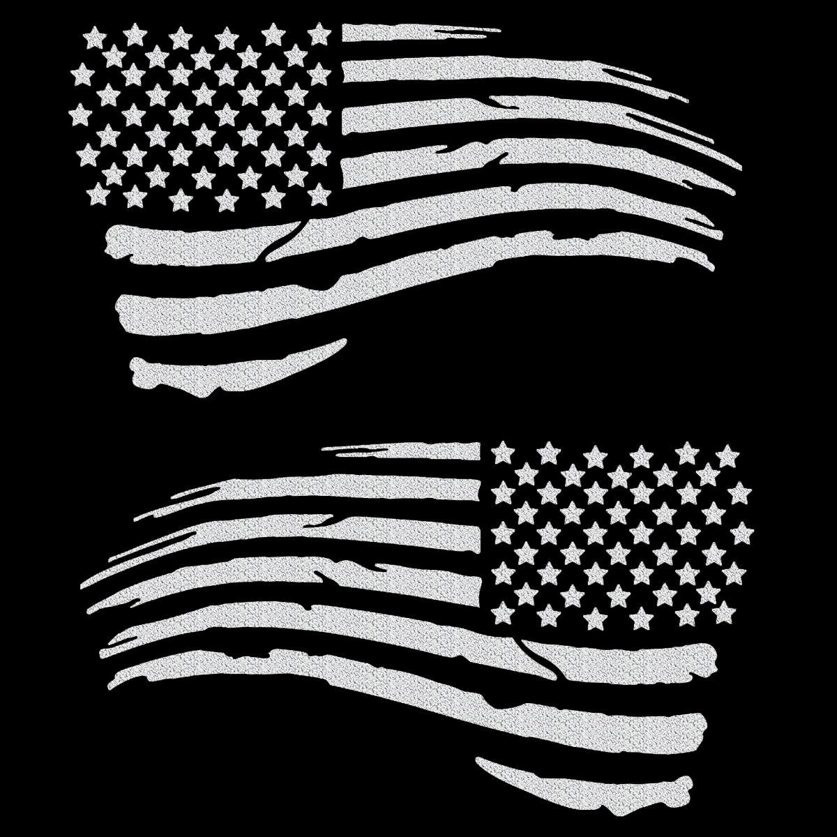 Waving Tattered American Flag Vinyl Decals, Reflective Silver, 2-Pack