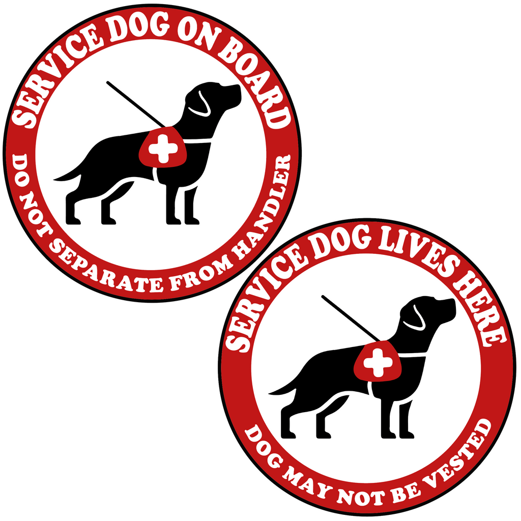 Service Dog on Board Do Not Separate from Handler & Service Dog Lives here Dog May Not be Vested Sticker Combo - 6" x 6" (Set of 2 Stickers)