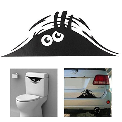 Cute Eyes Peeking Monster Car Decal, Black, 8 × 3.2 Inches