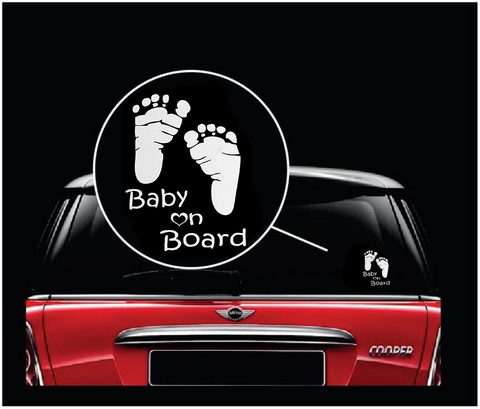 Footprint Baby on Board Sticker - Funny Cute Safety Caution Decal Sign for Cars Windows and Bumpers