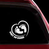 Footprint in Heart Baby on Board Sticker - Funny Cute Safety Caution Decal Sign for Cars Windows and Bumpers